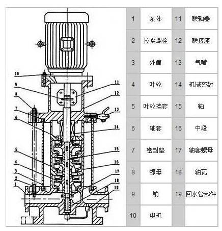 DL立式多級增壓泵的結(jié)構(gòu)圖